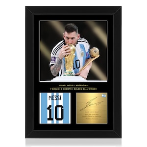 Lionel Messi Qatar 2022 World Cup Winner Framed Display Gift with Reproduced Digital Signature