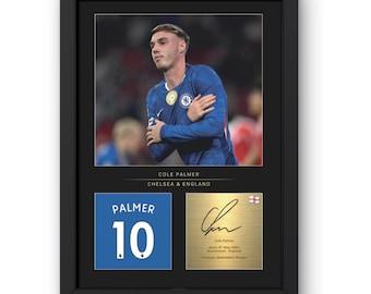 Cadeau ingelijst display Cole Palmer met gereproduceerde digitale handtekening