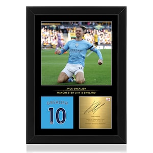 Jack Grealish gerahmtes Display Geschenk mit reproduzierter digitaler Signatur