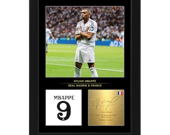 Kylian Mbappe Madrid Framed Display Gift with Reproduced Digital Signature