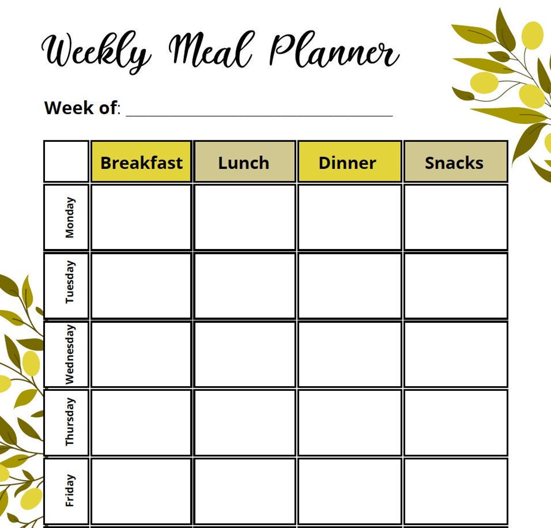 Weekly Meal Planner & Grocery List - Digital Download - Etsy