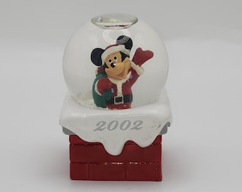 Disney Mickey Mouse Snow Globe 2002 Santa on Chimney Holiday JC