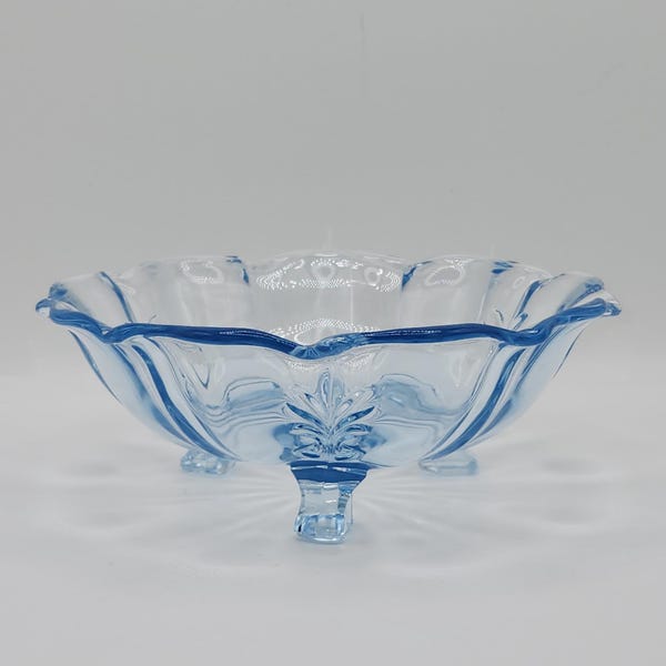 Vintage Fostoria Baroque Pattern Azure Blue Footed Glass Bowl