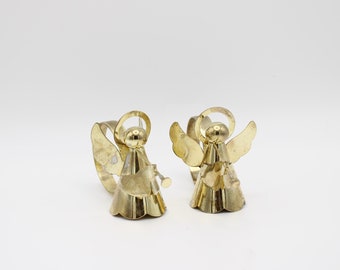 Vintage Brass Angel Napkin Rings, Set of 2, Rustic Christmas Decor