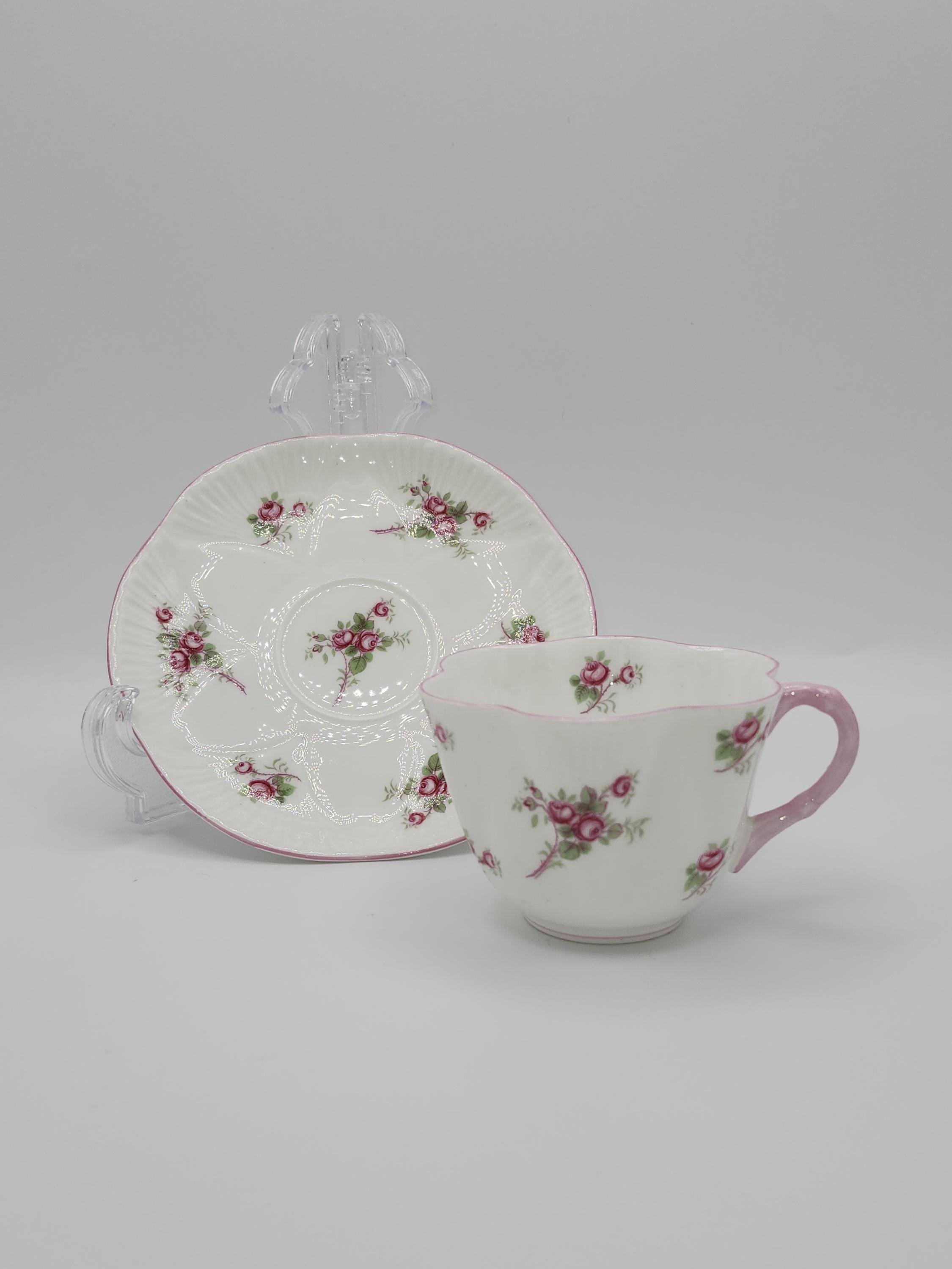 Vintage Shelley Pink Rose Bridal Tea Cup and Saucer Bone China Set, Made in England