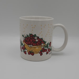 Vintage Ceramic Mug Colander of Strawberries Design, Cottagecore Mug, Made by Sunnycraft Finest Ceramics