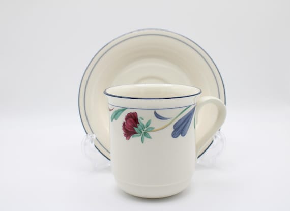 Lenox Chinastone "Poppies on Blue" Coffee Mug & "For the Blue Patterns" Saucer