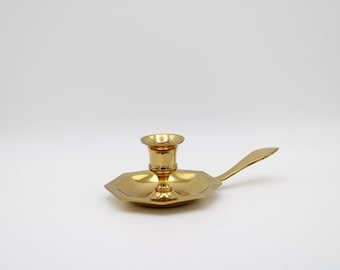 Vintage Brass Chamberstick Candle Holder With Handle