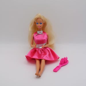 Vintage 1976 Mattel Blonde with Blue Eyes Barbie with Pink Dress and Brush