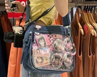 Ita bag Denim crossbody bag Clear Vinyl Display Window