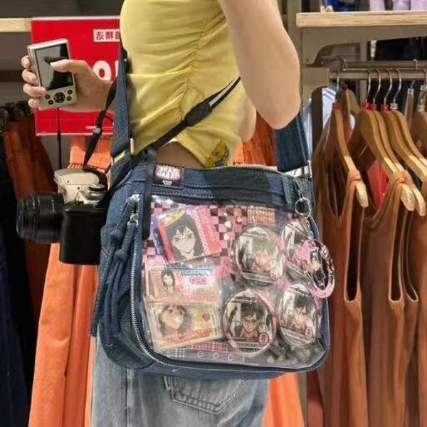 Ita bag Denim crossbody bag Clear Vinyl Display Window