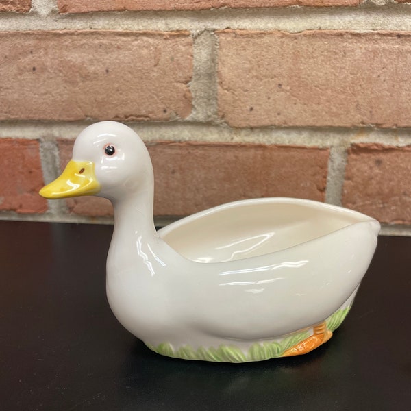 Vintage Lefton Duck Ceramic Small Indoor Planter / Scrubbie Dish for Next to Sink / Candy Dish dated 1984 Hand Painted China Original Label