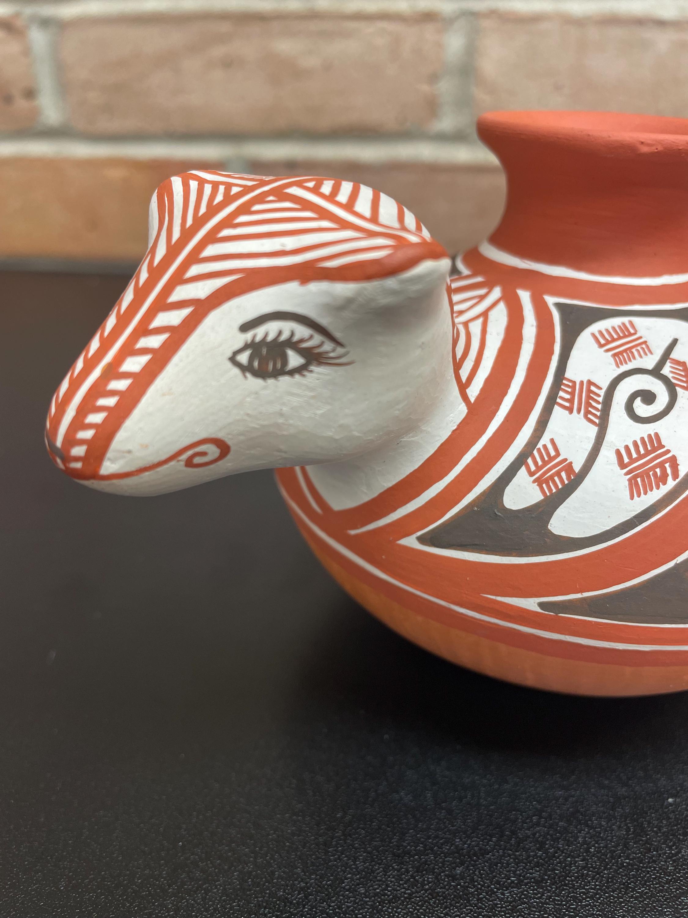 Vintage Signed Quibor Lara Pottery Double Vase Snake Art Pottery