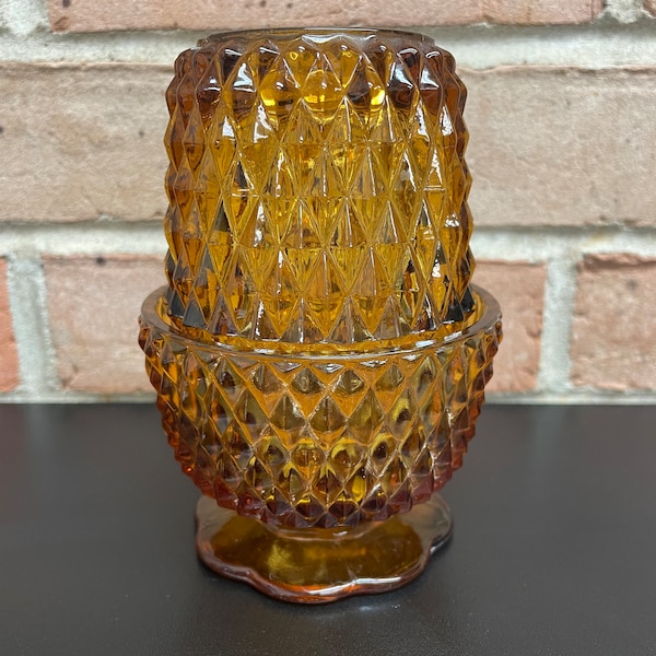 Vintage Amber Glass Fairy Lamp bedekt voetstuk kaars houder Vintage 60's - 70's Boho Candle Fairy Light gratis verzending binnen de VS