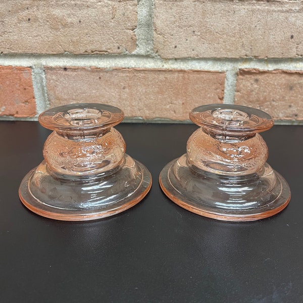Pink Depression Glass Candle Holder Etsy
