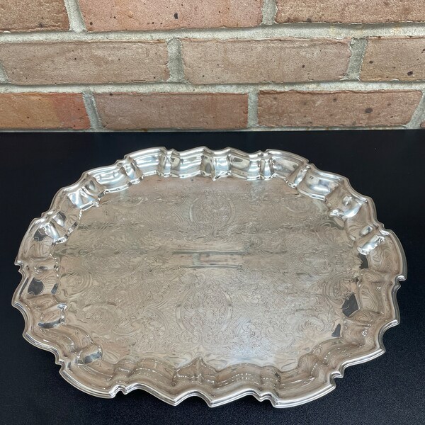 Vintage Oval Silver Plated Serving Tray With Claw Feet and Engraved Mark Leonard Silver Plate Chippendale Style Hors d'oeuvers Platter