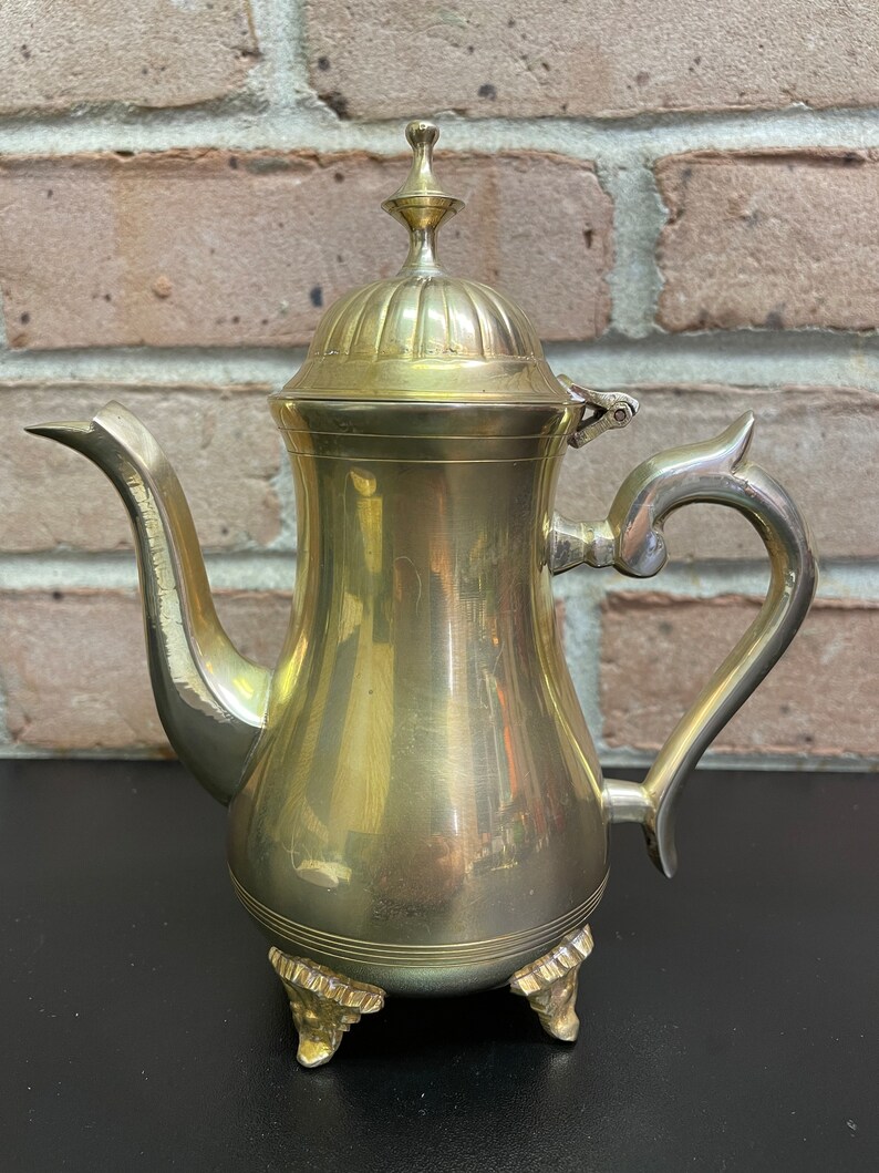 Vintage Brass Tea Pot or Coffee Pot With Hinged Lid Farmhouse Etsy