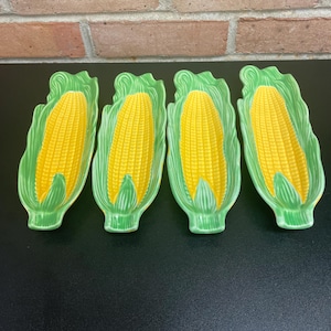 Vintage Ceramic Corn on the Cob Plates Set of 4 Marked Japan Made in Japan Glazed Ceramic for Thanksgiving Tablescape