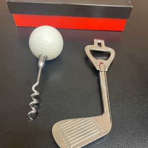 ヴィンテージ 60 年代 - 70 年代 バーウェア ゴルフボール コルク抜きとパター ゴルフクラブ ボトル缶切り キッチュなバーウェア ゴルファーへのクリスマスプレゼントに最適