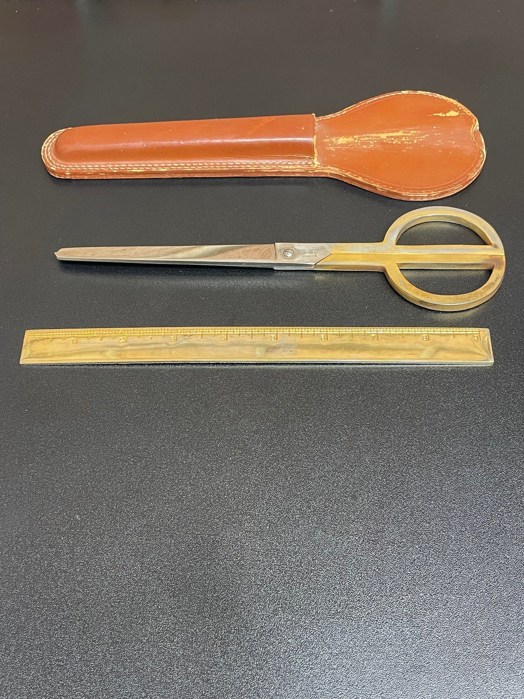 Vintage Kismet Scissors in Case Set With 9 Inch Ruler Office/engineer