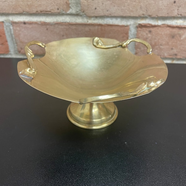 Brass Pedestal Dish Made in Italy with Swirl Detailing on Edge Small Raised Dish Great on a Vanity Dish for Jewelry or a Soap Dish