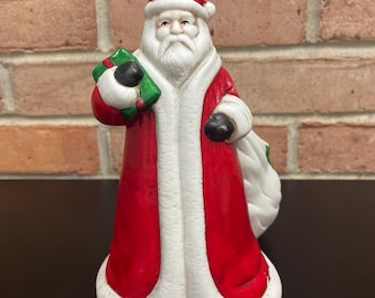 Vintage Ceramic Santa Claus Planter or Candy Dish dated 1990 Claire Burke Olde Time Santa Ceramic with Toy Bag 7 1/2 Inches Tall