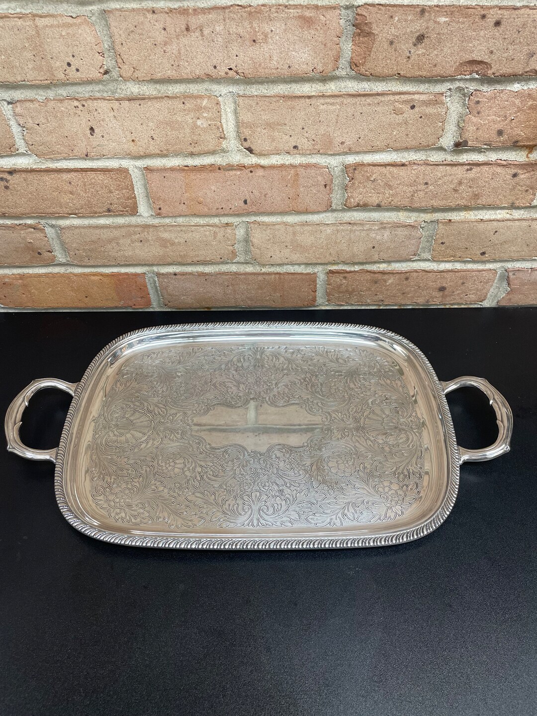 Vintage Oneida Silver Tray With Handles Rectangle Large Heavy Etsy