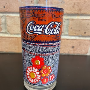 Coca-Cola - McDonald&#39;s Denim Collection Drinking Glass Country Western Flower and Denim Vintage Advertising Glass Kitschy Barware