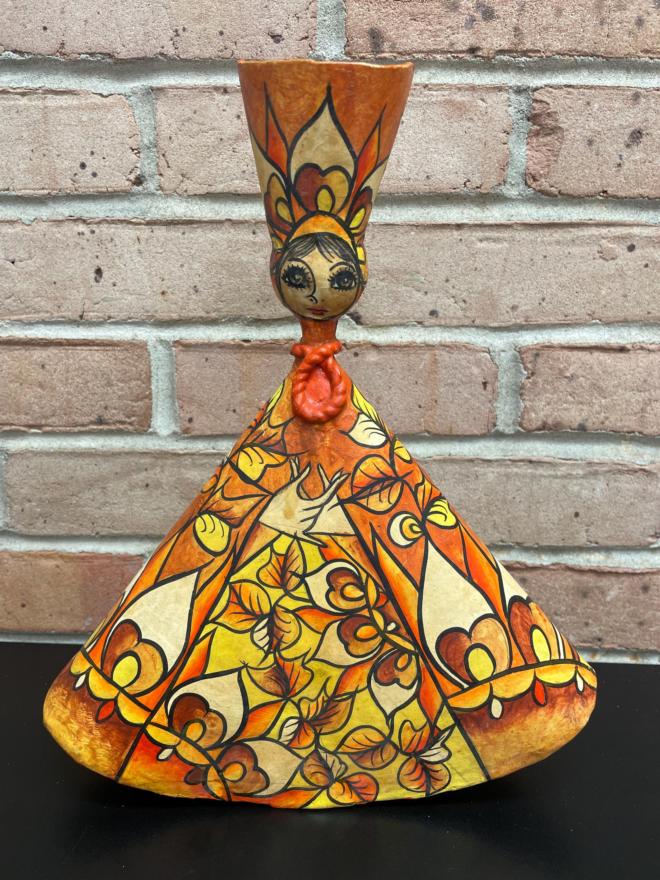 Artist Abelardo Ruiz Papier Mache Candle Holder Signed Mexican