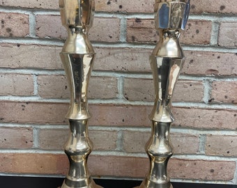 Pair of Extra Tall Vintage Brass Candlesticks Holders 18'' Large Heavy and Tall for use on Hearth, Mantle, Floor, or Table - Pillar or Taper