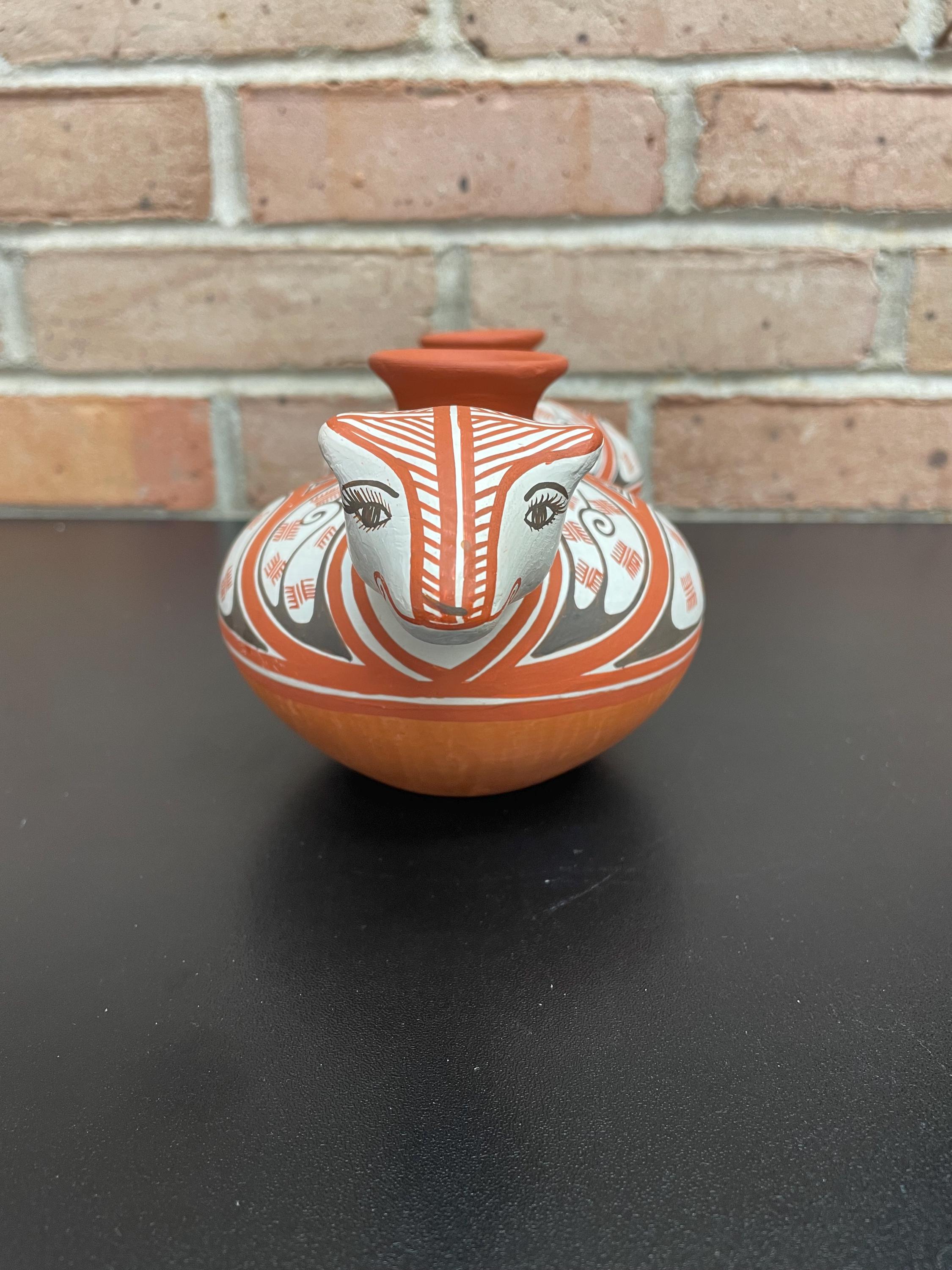 Vintage Signed Quibor Lara Pottery Double Vase Snake Art Pottery