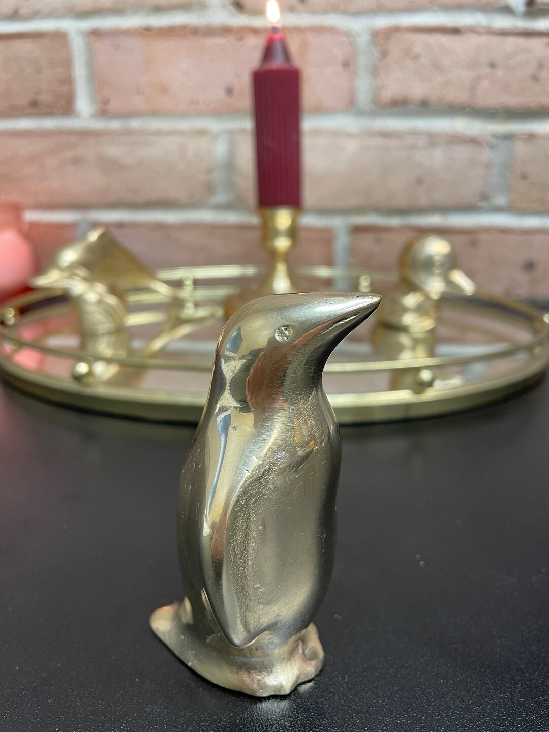Vintage Brass Penguin Sleek MCM Wildlife Figure Brass Desk Paperweight