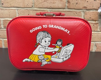 Vintage Child's Red Going to Grandma's Trojan Hard Luggage Travel Case Children's Vintage Suitcase to Visit Grandmother Retro 60's Bag/Case