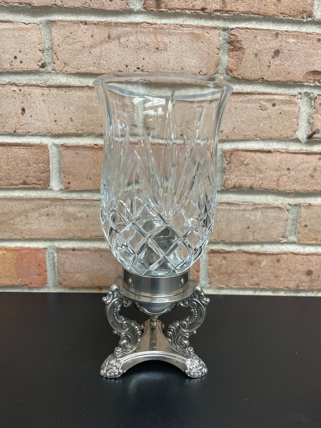 Vintage Crystal and Silver Plate Hurricane Candle Lamp by Godinger ...