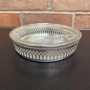 Vintage Silver Plate Round Gallery Tray with Glass Insert for Serving Use as a Decorative Tray or a Serving Dish Open Design on Gallery Edge