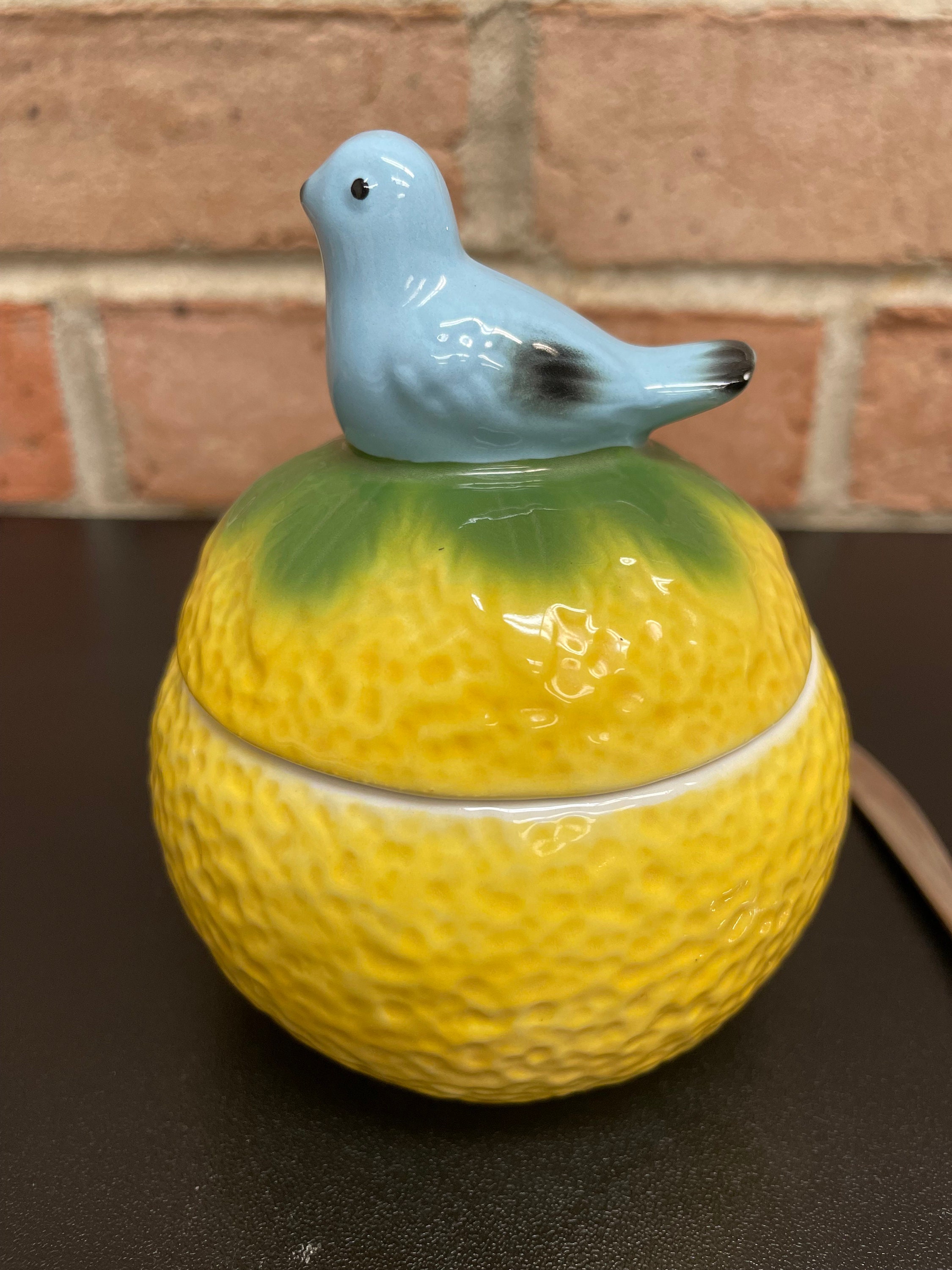 Lemon Sugar Bowl With Bluebird Handle Anthropologie Whimsical - Etsy