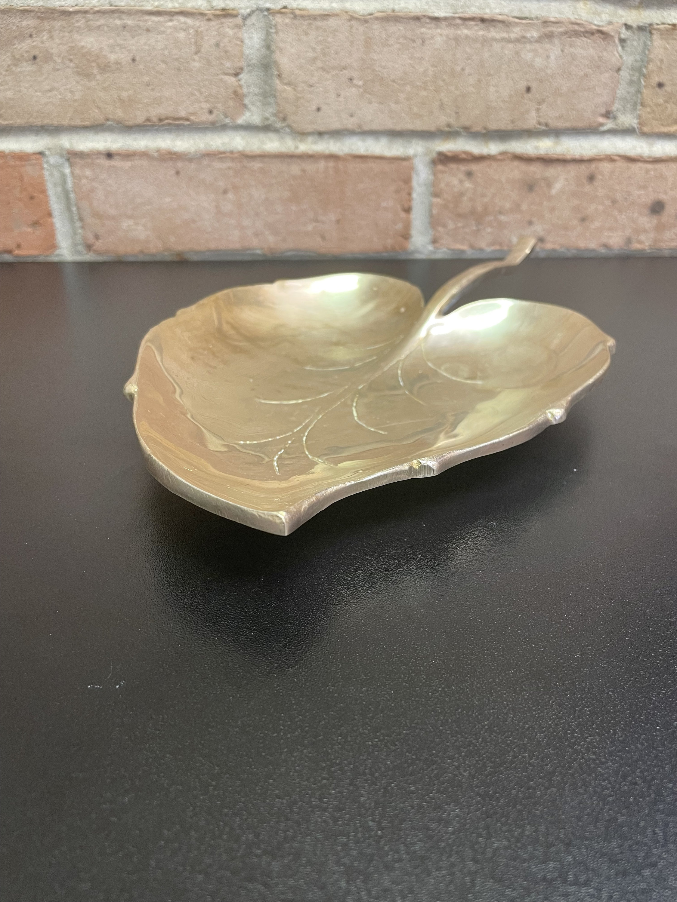 Vintage Brass Leaf Shaped Tray Fall Decor Kitschy Trinket Dish Jewelry