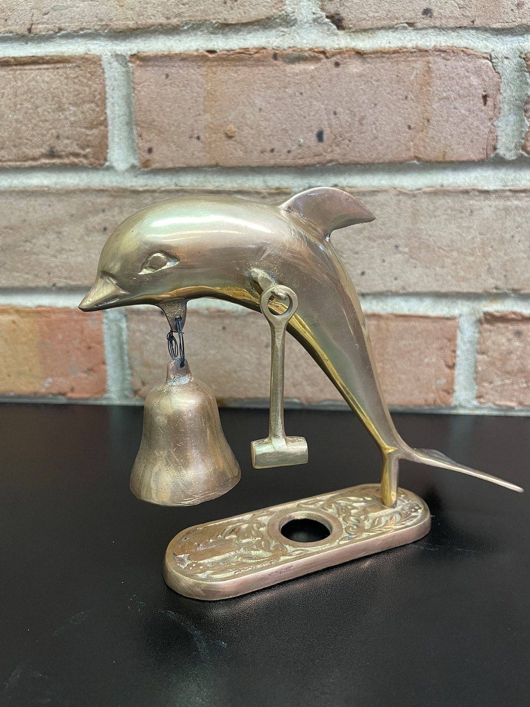 Brass Jumping Dolphin With a Bell and a Mallet to Ring the Bell Desk ...