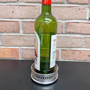 Silver Plate Wine Bottle Holder / Coaster Holds a Wine or Champagne Bottle & Protects Table from Condensation Wood Inner Made in England