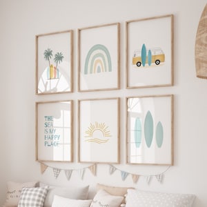 Surfbrett Wandbild, Surf Kinderzimmer, Surf Kinderzimmer Dekor, Ozean Thema Kinderzimmer, Surf Poster, Surfbrett Druck, Kleinkind Jungen Kinderzimmer, 6er Set