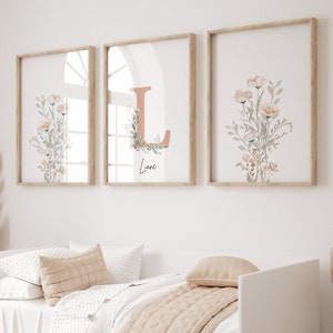Conjunto de impresión de flores silvestres personalizado, letras de nombre floral, signo de nombre de bebé, signo de nombre de recién nacido, signo de cuna, nombre de letra personalizado, signo de nombre de guardería