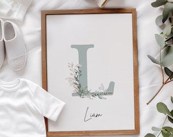Baby Name Sign, Newborn Name Sign, Crib Sign, Custom Wildflower Print, Floral Name Letters, Custom Letter Name, Nursery Name Sign
