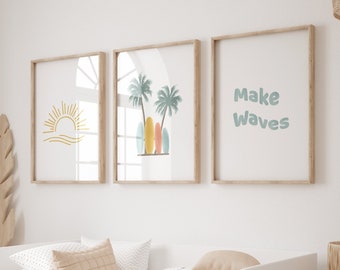 Surfboard Wall Art, Surf Nursery, Surf Nursery Decor, Ocean Theme Nursery, Surf Poster, Surfboard Print, Toddler Boy Nursery, Set of 3