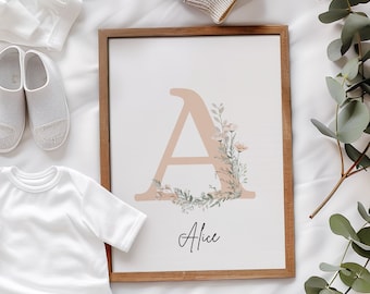Baby Name Sign, Newborn Name Sign, Crib Sign, Custom Wildflower Print, Floral Name Letters, Custom Letter Name, Nursery Name Sign
