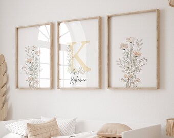 Custom Wildflower Print Set, Floral Name Letters, Baby Name Sign, Newborn Name Sign, Crib Sign, Custom Letter Name, Nursery Name Sign