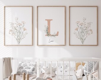 Custom Wildflower Print Set, Floral Name Letters, Baby Name Sign, Newborn Name Sign, Crib Sign, Custom Letter Name, Nursery Name Sign