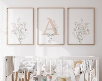 Custom Wildflower Print Set, Floral Name Letters, Baby Name Sign, Newborn Name Sign, Crib Sign, Custom Letter Name, Nursery Name Sign