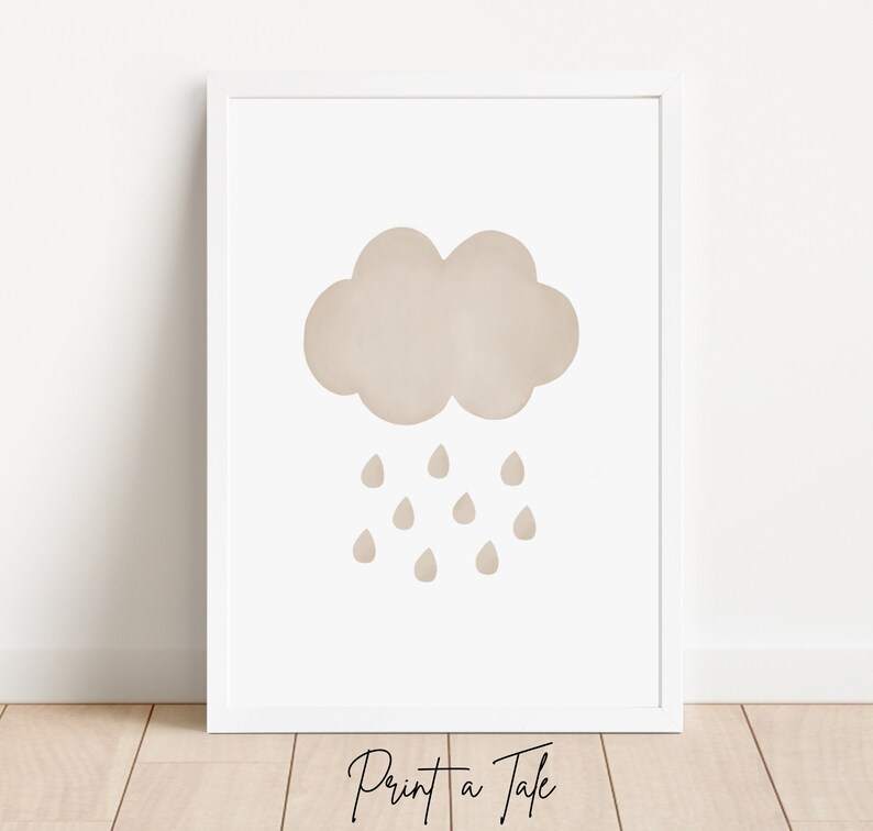 Moon Sun Cloud Nursery Wall Art, Set of 3 Watercolor Prints, Neutral ...
