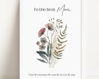 Custom Mom Print, Wildflowers Print, To the Best Mom, Personalized Mom Gift, Custom Mom Name, Mothers Day Gift for Mama Custom Mom Gift Boho