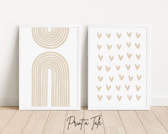 Boho Rainbow Print, Mid Century Modern Rainbow Art, Boho Nursery Decor, Set of 2 Prints, Neutral Kids Wall Art, Teen Girl Room Decor